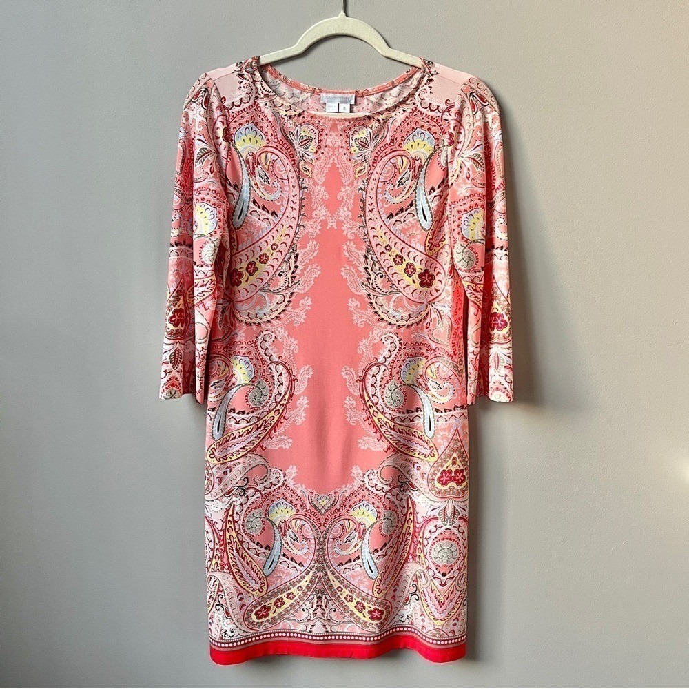 London Times Dress Women's 8 Coral Peach Paisley Spring Feminine Office Shower